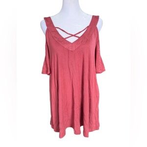 Wishlist Dark Mauve Cold Shoulder Crisscross Top